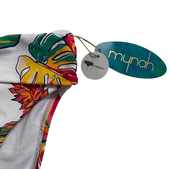 Mynah High Rise High Leg Cheeky Tropical Swim Bottoms Front Knot Detail Large - Picture 7 of 14